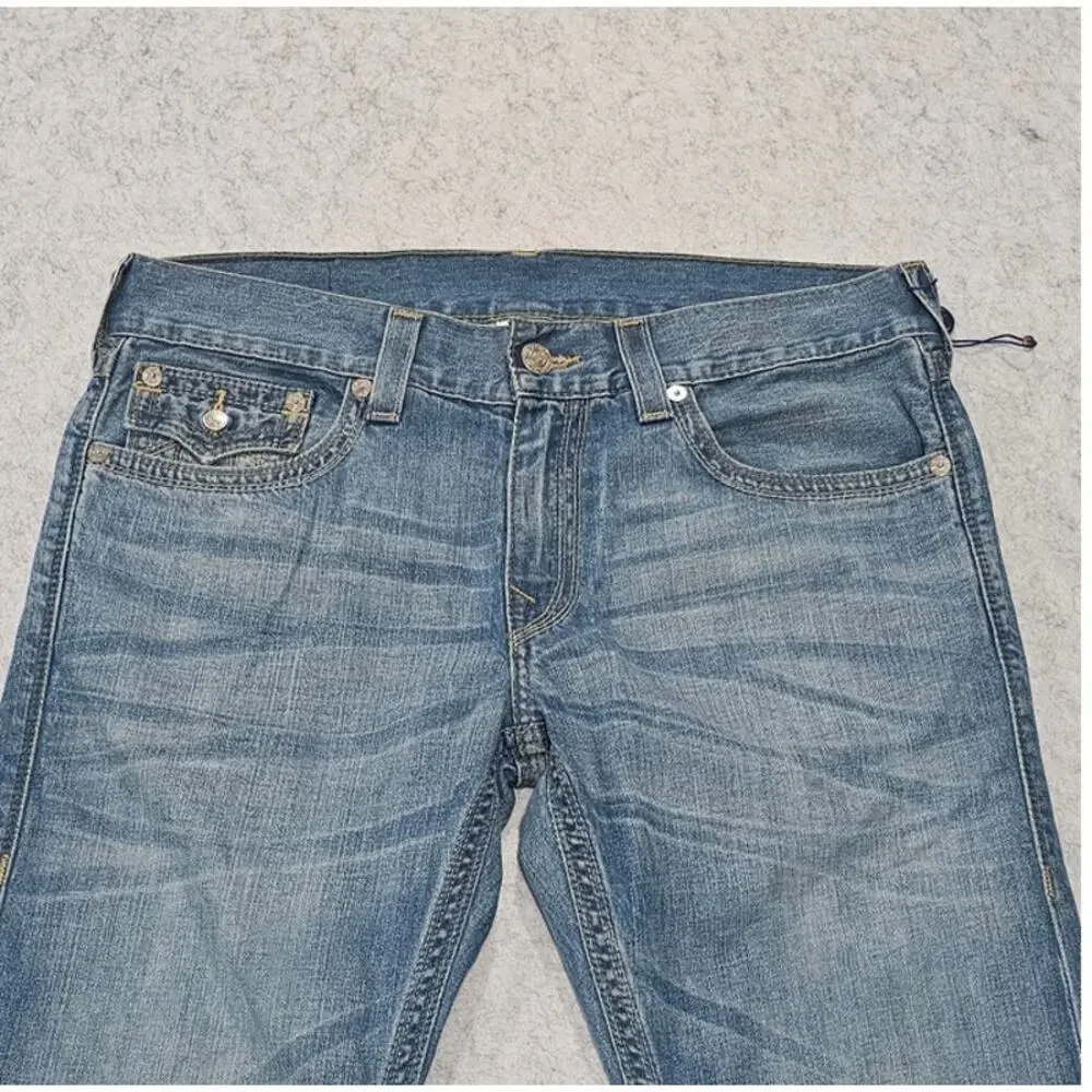 True Religion Ricky Straight WFLP GT Green Combo Mens Jeans Size 34
